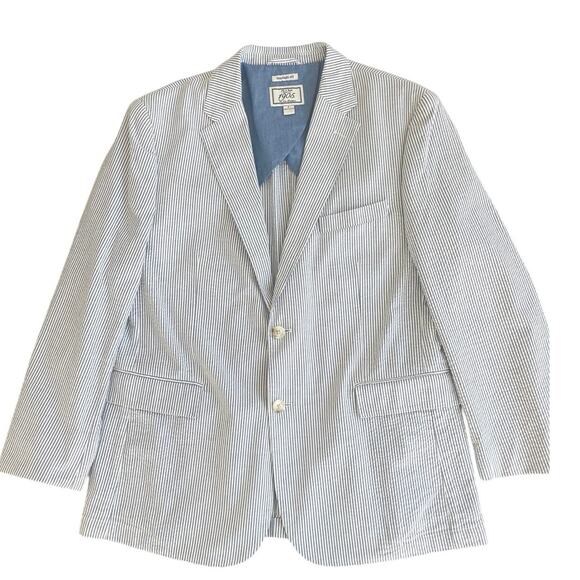 JOS A BANKS 1905 SEERSUCKER BLAZER LIGHTWEIGHT SZ L GRAY/WHITE TAILORED FIT - Picture 10 of 16